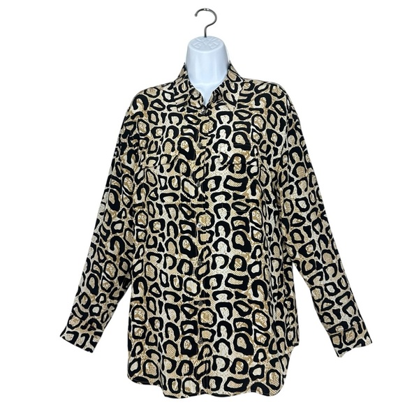 Equipment Femme Silk Button Down Tunic Blouse Leopard Print Shirt Size Medium - Picture 1 of 11
